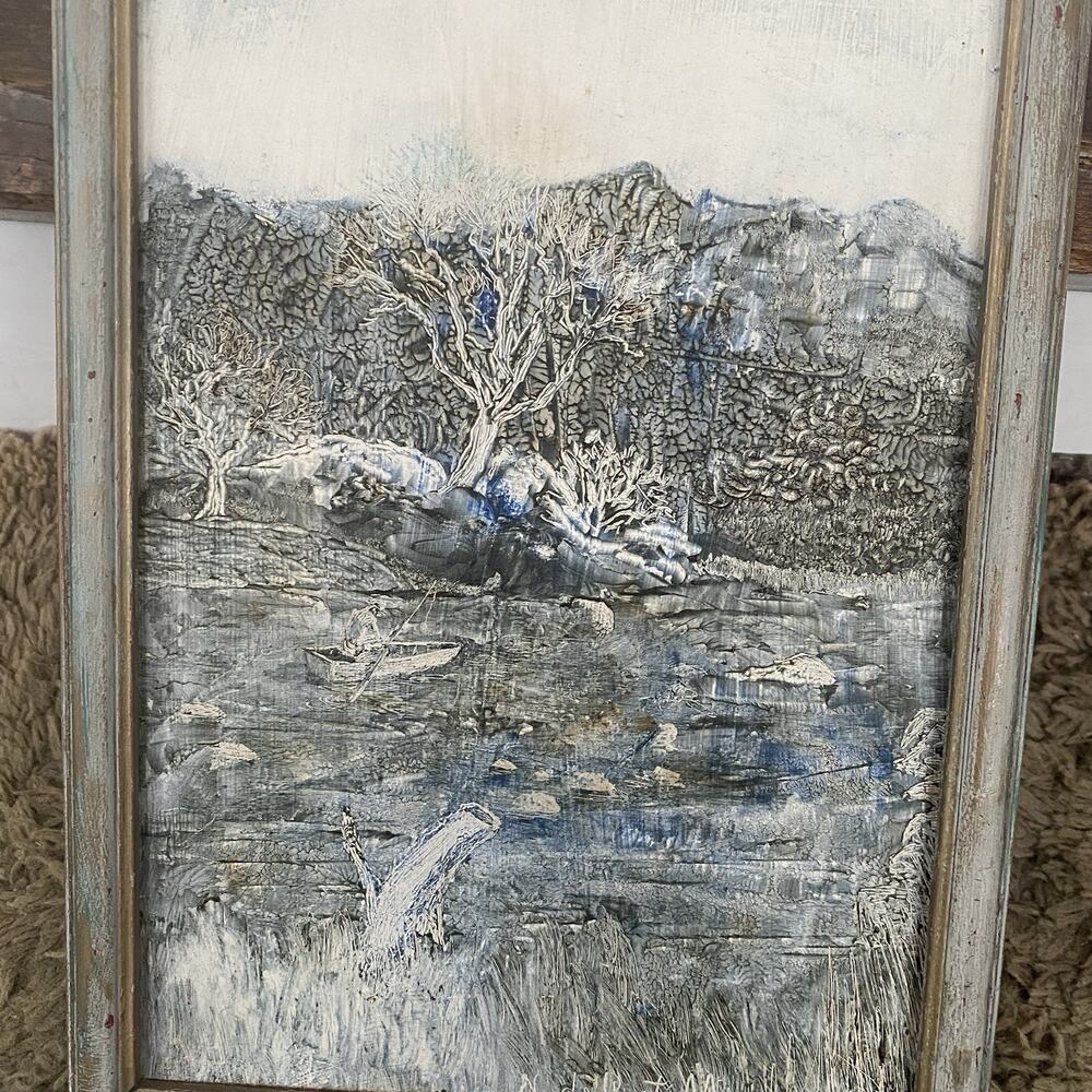 VTG Original Art Acrylic Painting Impressionist Water Tranquil Signed Framed - Picture 4 of 8